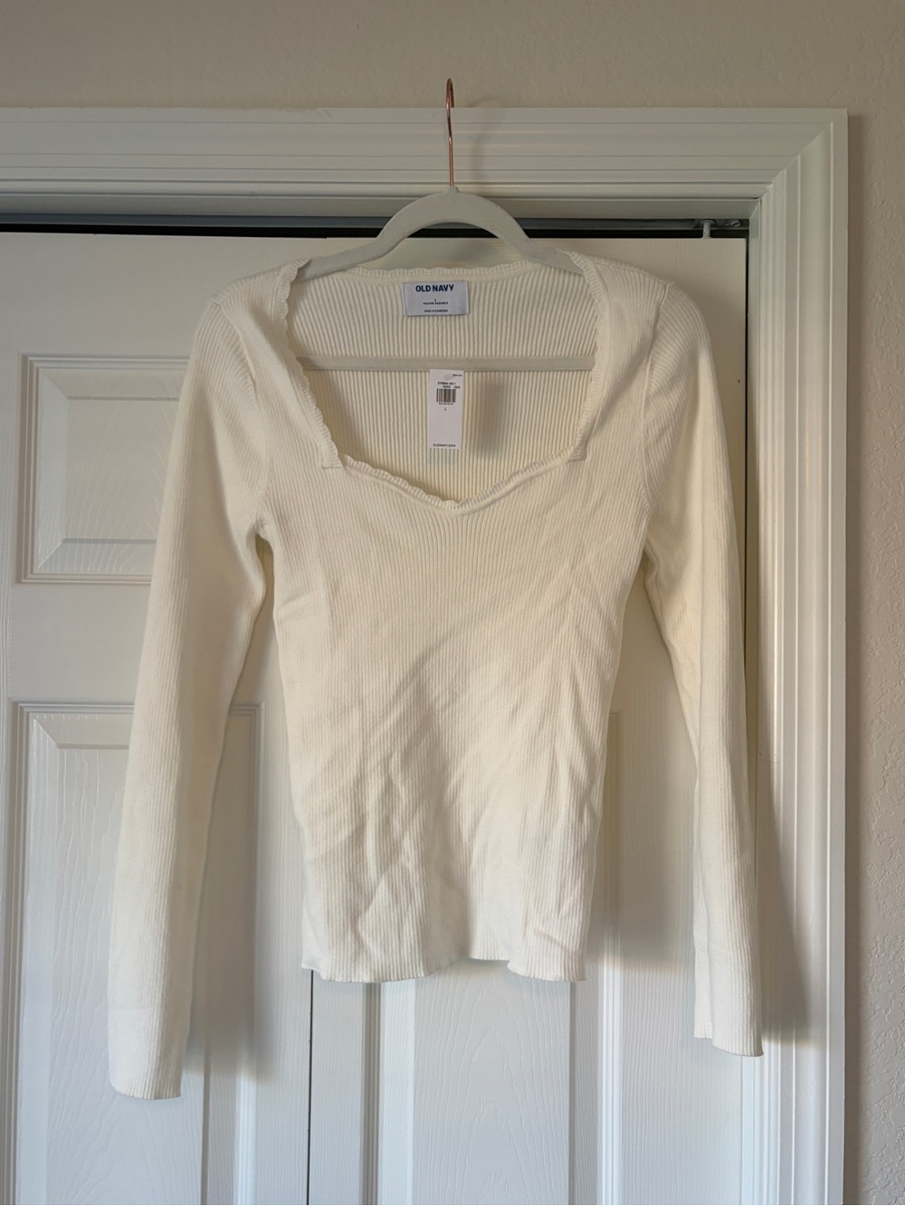 Old Navy Ivory Ribbed Long-Sleeve Square Neck Top